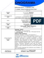 Cronograma de avaliações da 1a unidade do 8o ano