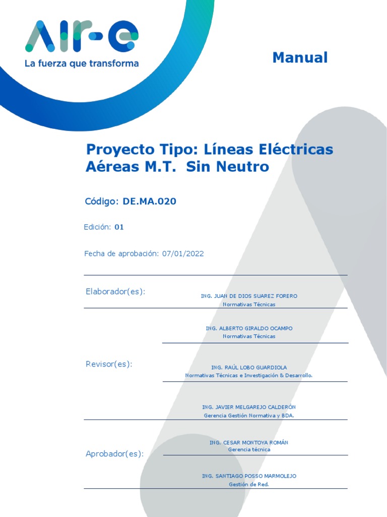 De MA 020 PT Lineas Electricas Aereas MT Sin Neutro | PDF | Cableado ...
