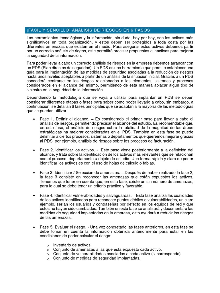 Análisis de Riesgos en 6 Pasos | PDF | Riesgo | Vulnerabilidad ...