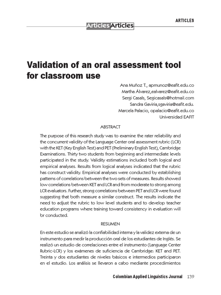 Oral Assessment Tool Validation Study | PDF | Educational Assessment ...