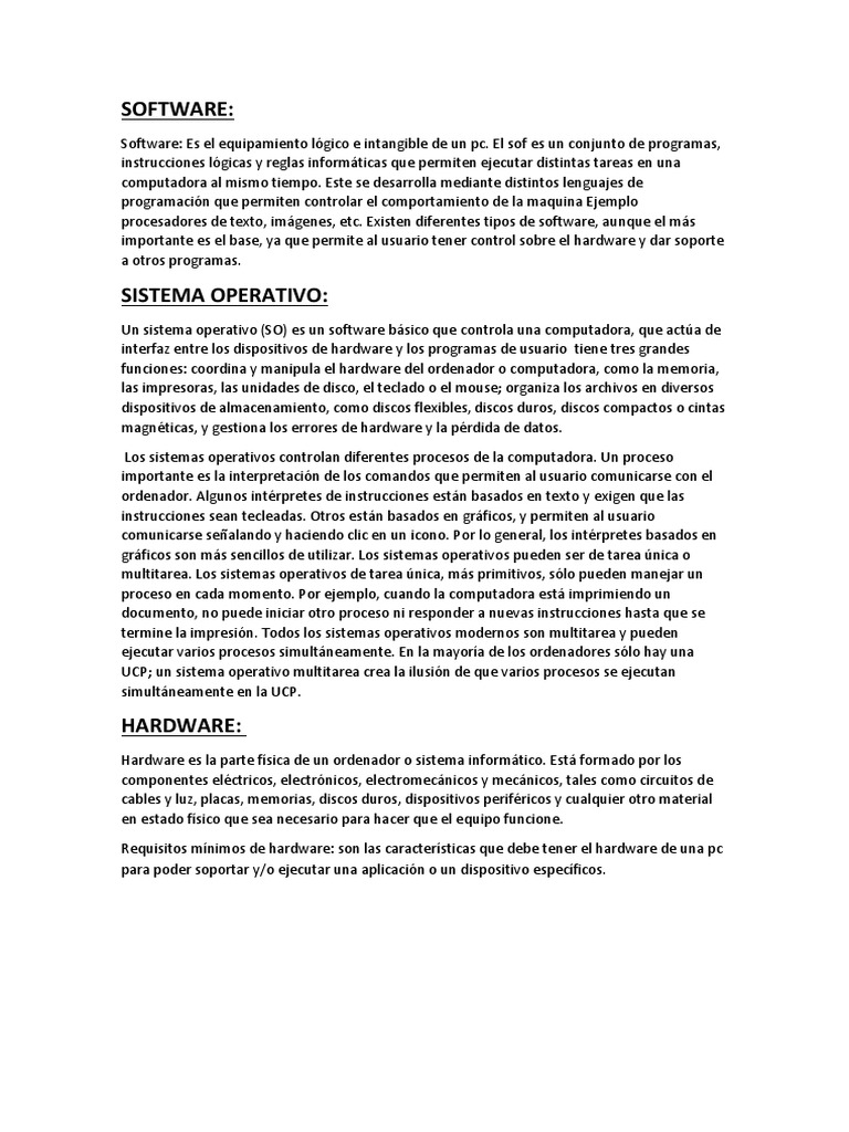 Hardware y Software | PDF | Hardware de la computadora | Sistema operativo