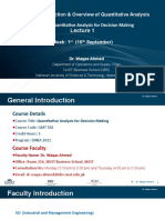 Introduction & Overview of Quantitative Analysis Course: Quantitative Analysis For Decision Making Week: 1 (16 September)