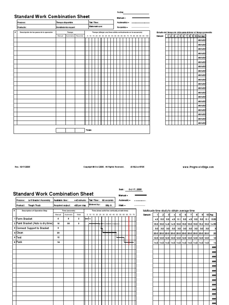 Standard Work Combination Sheet Manual Automatico Recorrido 5 10 15 20