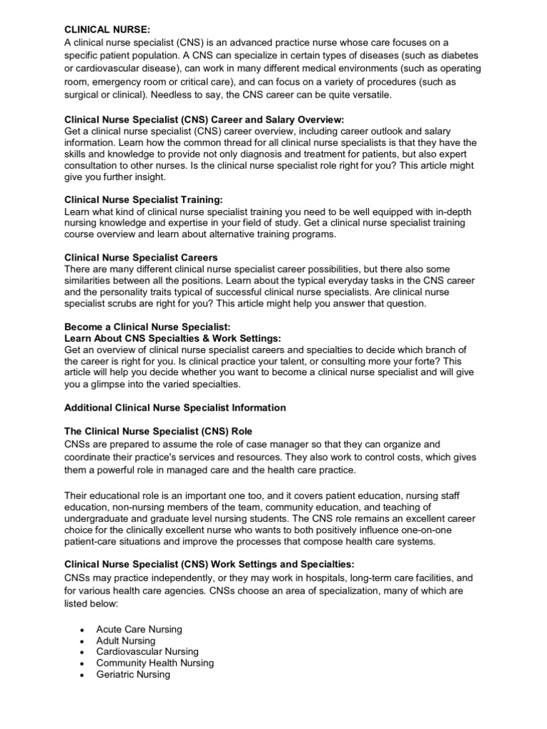 Nf Clinical Nurse Chn Specialty Medicine Nursing