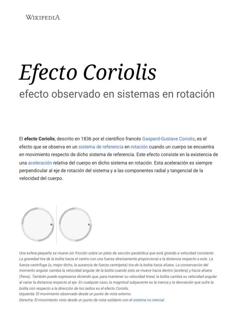 Efecto Coriolis Wikipedia, La Enciclopedia Libre PDF Fuerza