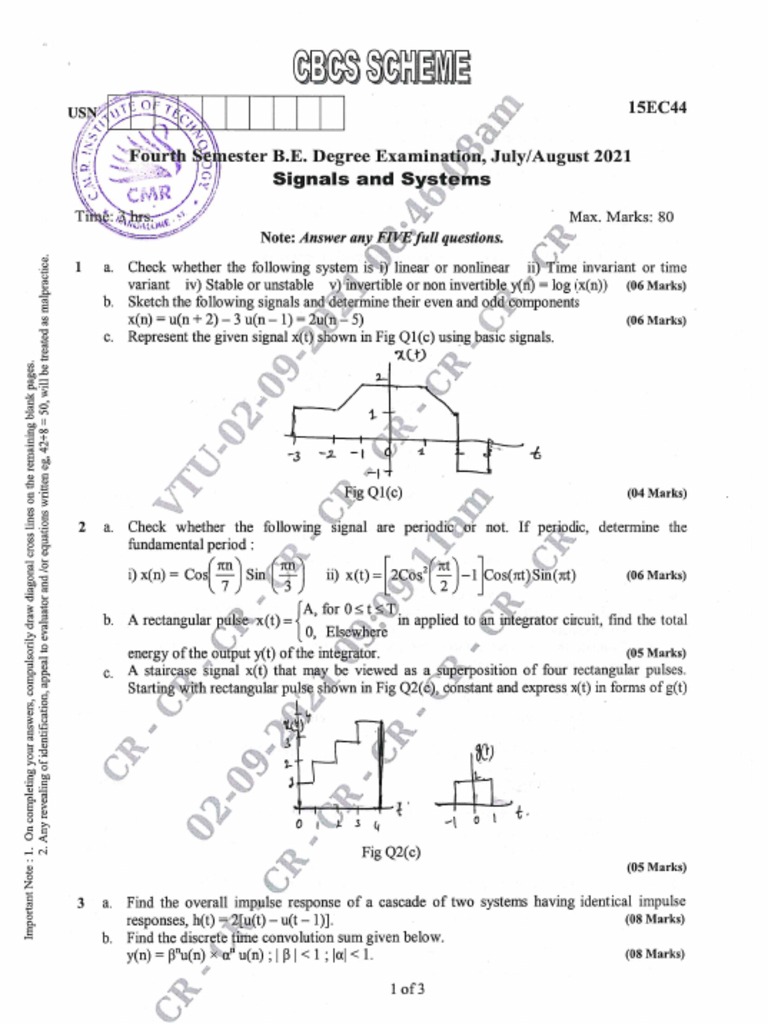VTU Question Paper of 15EC44 Signals and Systems Aug2021 PDF