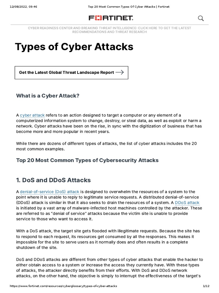 Top 20 Most Common Types of Cyber Attacks - Fortinet | PDF | Phishing ...
