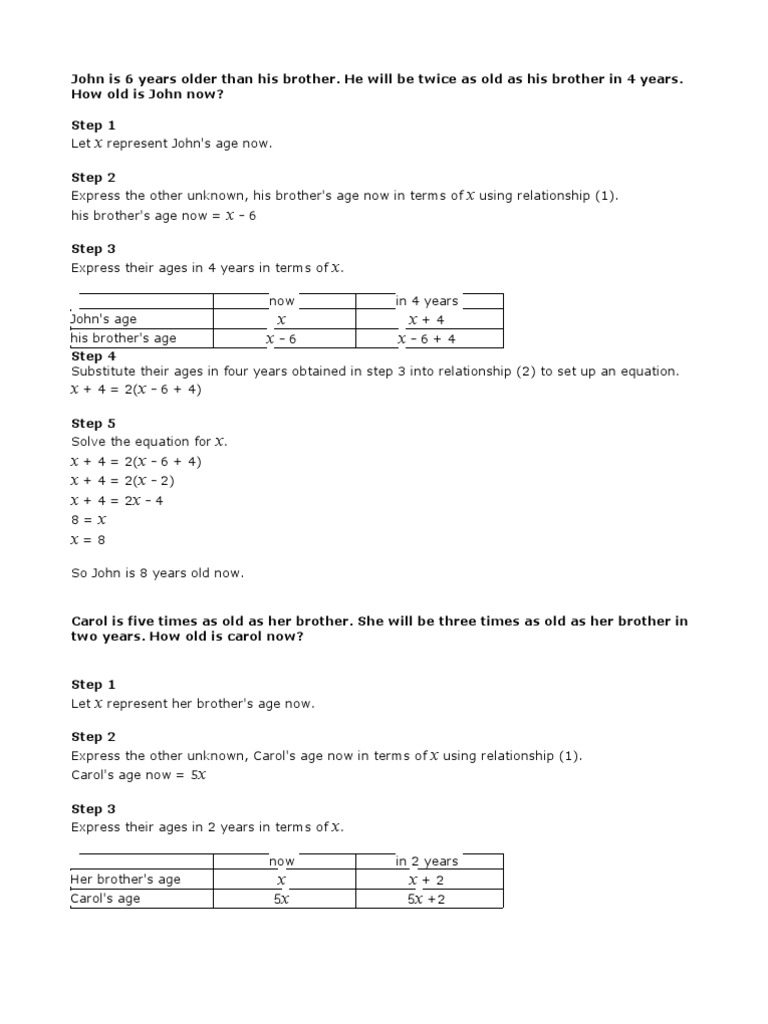 Age Problems and Solutions | PDF | Equations | Teaching Mathematics