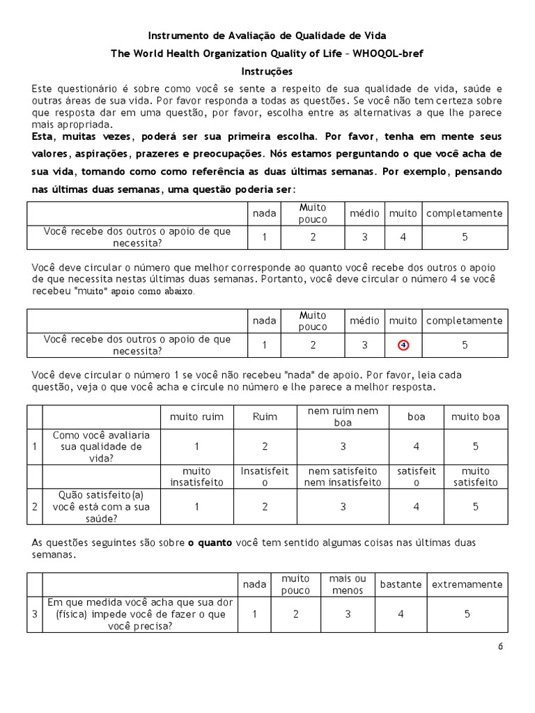 Questionário de Avaliação de Qualidade de Vida da Organização Mundial ...
