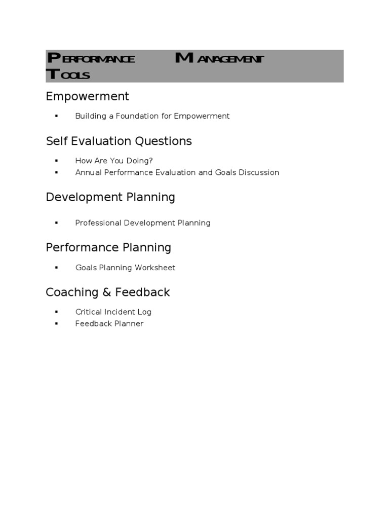 Performance Management Tools Overview | PDF | Career & Growth | Business