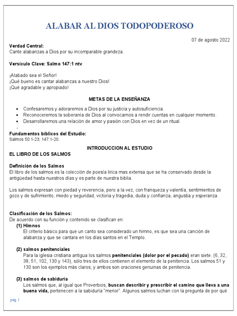 Alabanza al Dios Todopoderoso | PDF | Salmos | Pecado