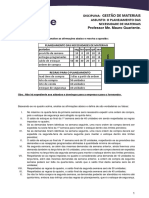 Atividade Sobre Planejamento Da Necessidade de Materiais