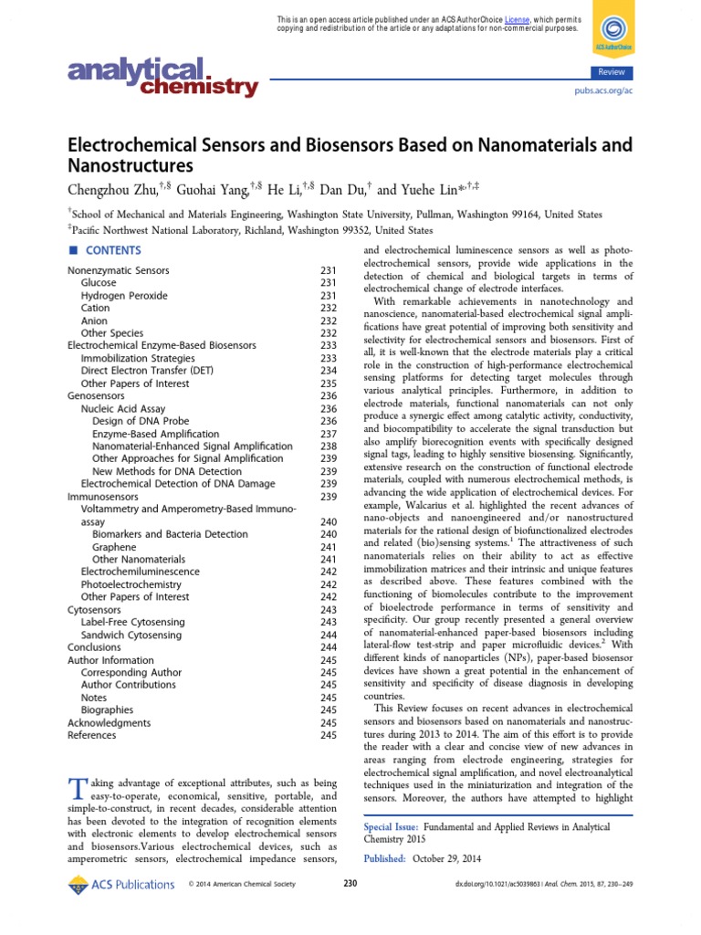Electrochemical Sensors and Biosensors Based On Nanomaterials and | PDF ...