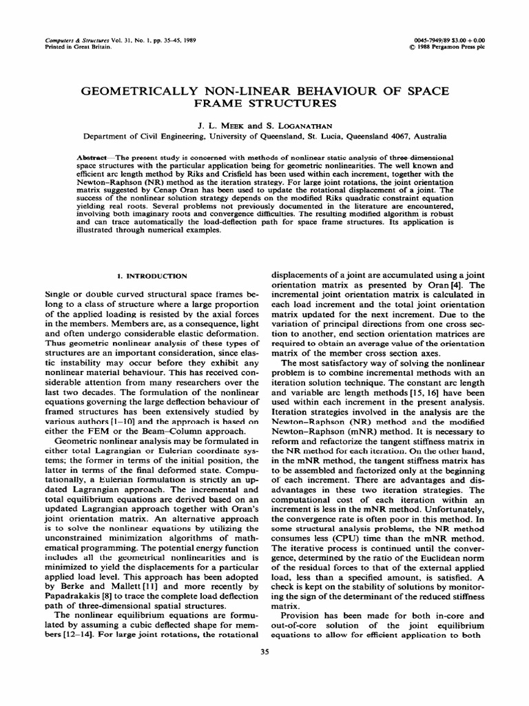 Nonlinear Analysis of Space Frame Structures | PDF | Matrix ...