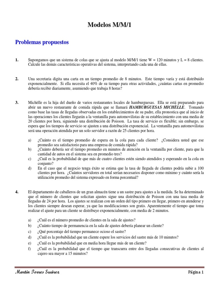 Problemas de Modelos M/M/1 en Sistemas de Colas | PDF | Distribución de ...