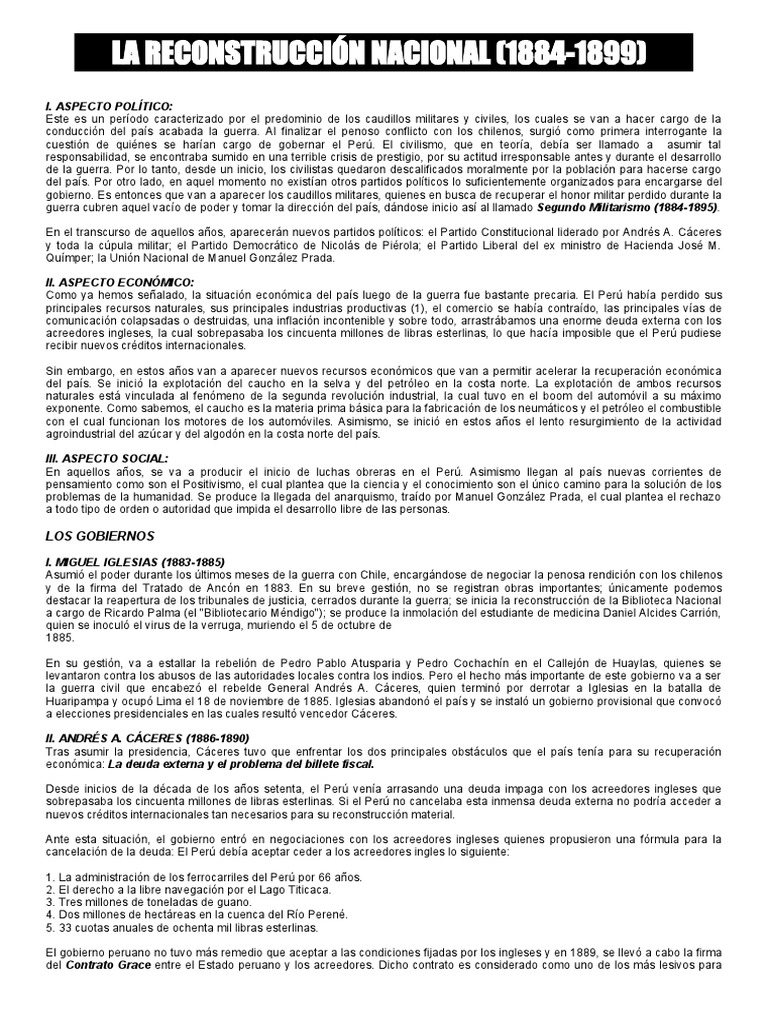 La Reconstrucción Nacional PDF Perú