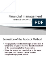 Financial Management: Methods of Capital Budgeting Evaluation