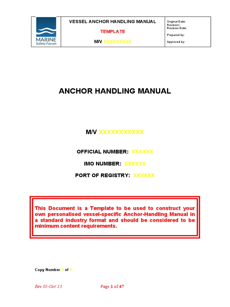 Anchor Handling Manual Template | PDF | Anchor | Water Transport