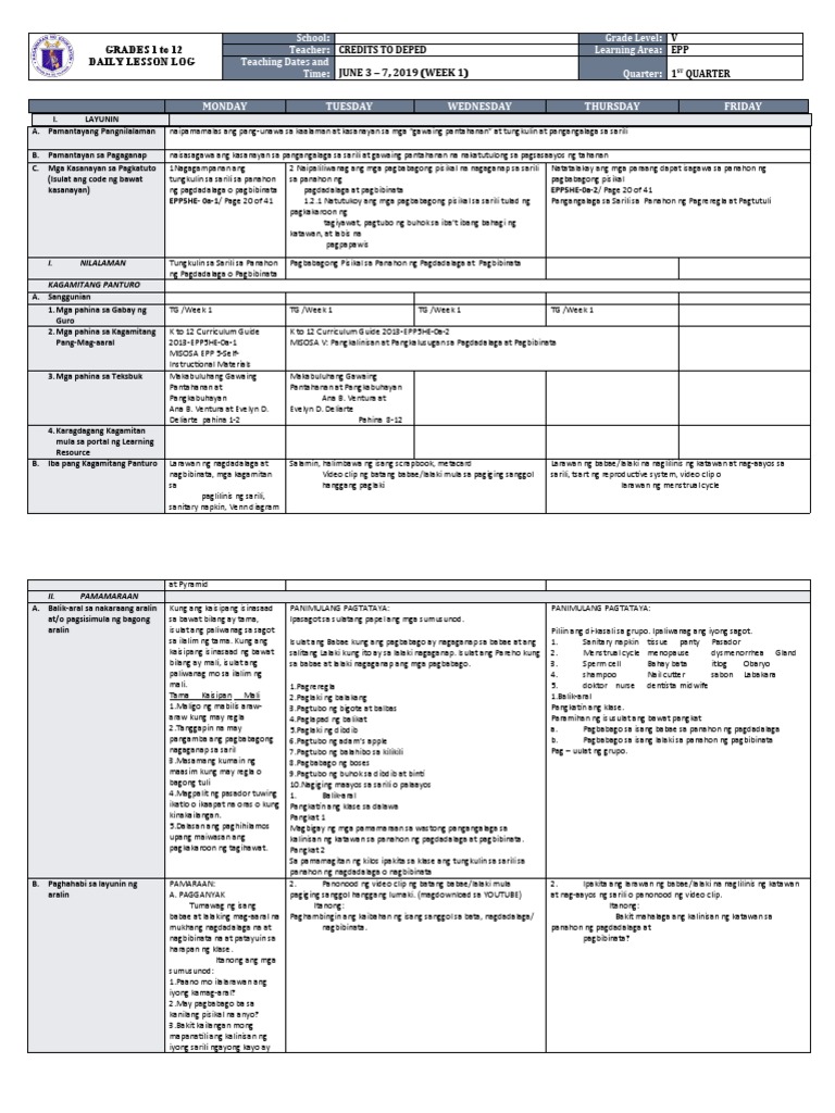 DLL Quarter 1 Week 1 EPP 5 | PDF