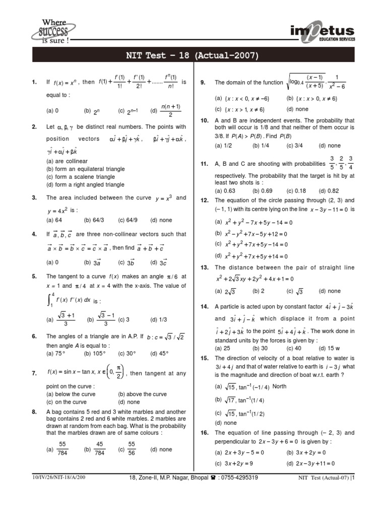 NIT Test 2007: Math and Logic Questions | PDF | Random Access Memory ...