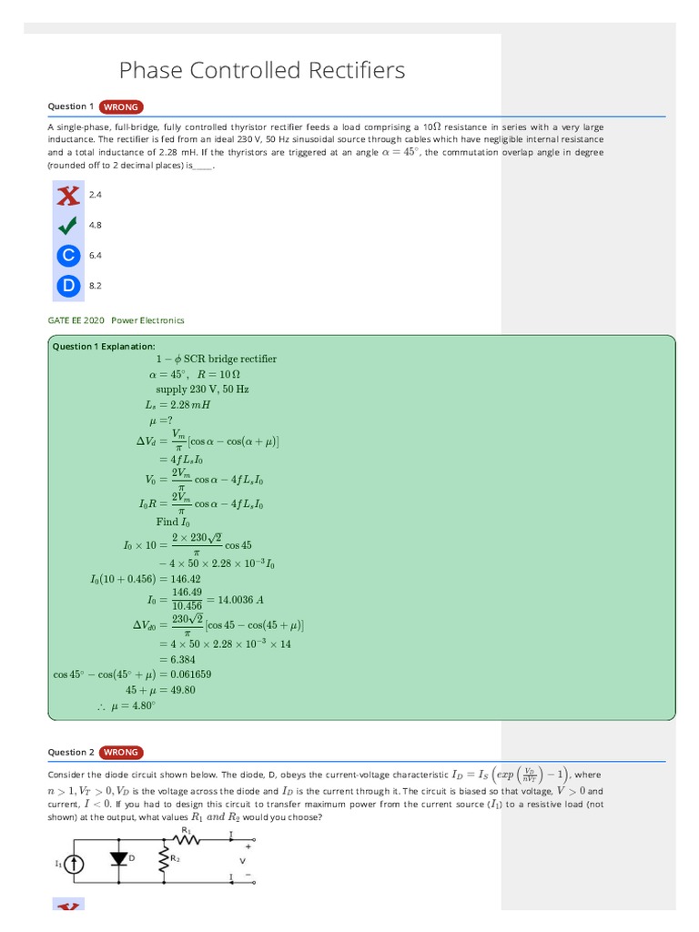 PYQ Phase Controlled Rectifiers PDF Power Electronics Rectifier