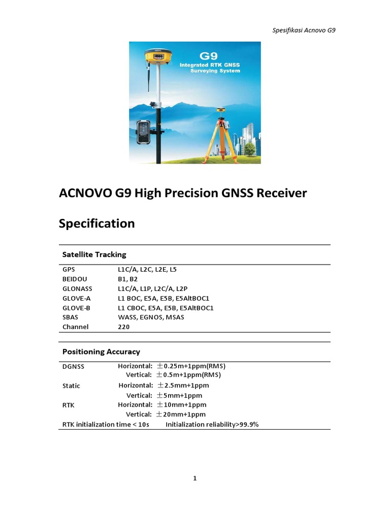 ACNOVO G9 High Precision GNSS Receiver Specification: Satellite ...