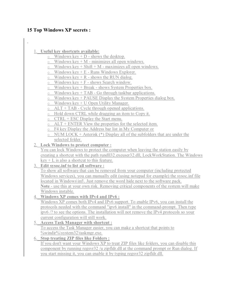 15 Top Windows XP Secrets | PDF