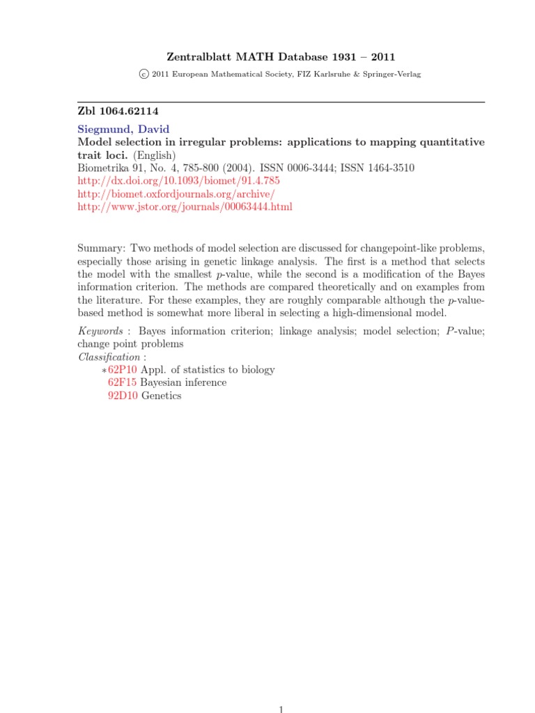 Model Selection in Genetic Analysis | PDF
