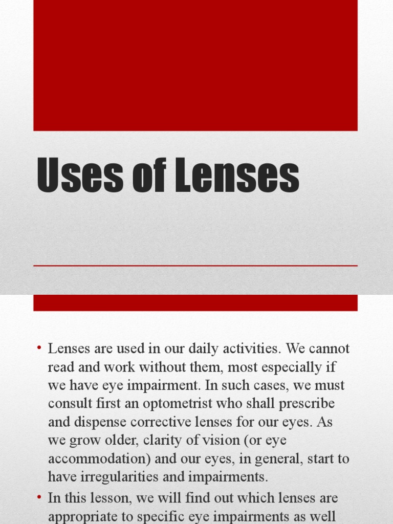 Uses of Lenses PDF Myopia Eye