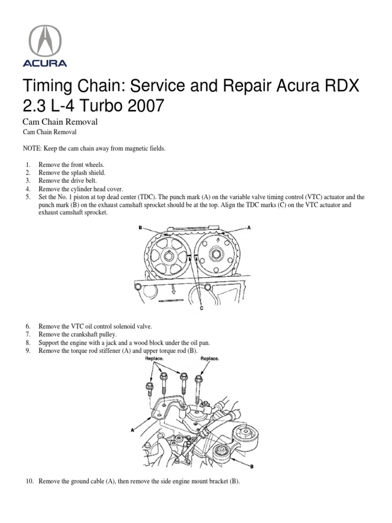 Timing Chain Service and Repair Acura RDX 2.3 L4 Turbo 2007 PDF Mechanical Engineering