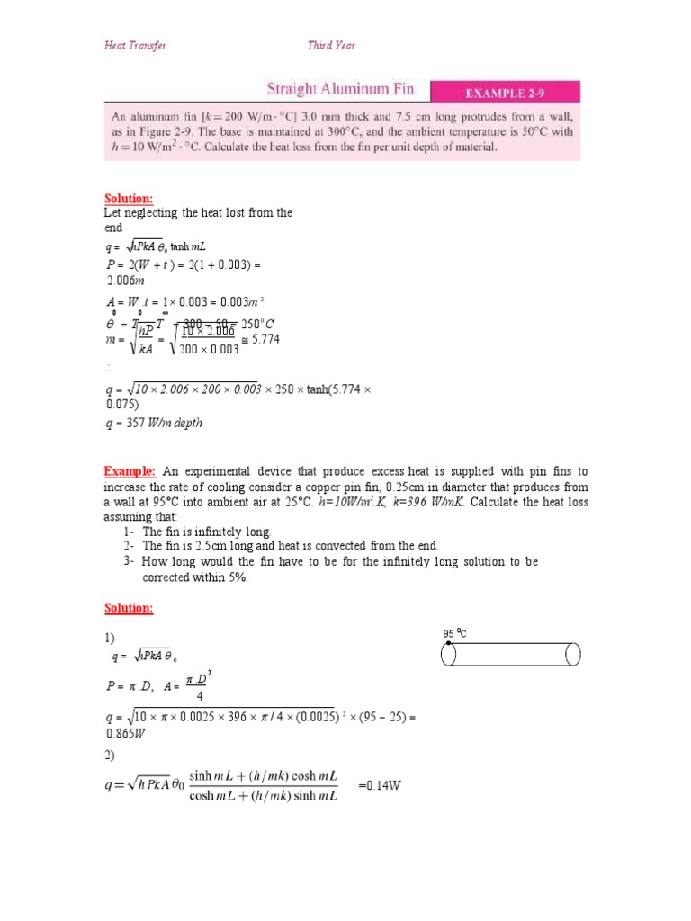 Fins Examples PDF Heat Transfer Heat