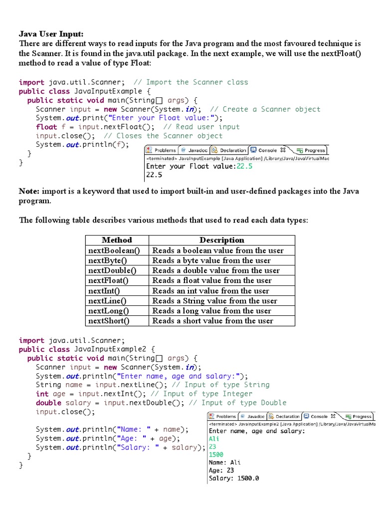Reading and Writing in Java Program PDF Integer Science