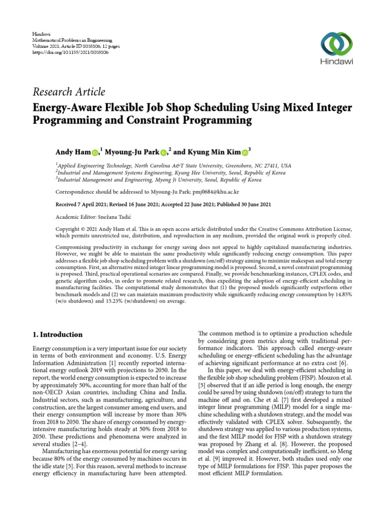 EnergyAware Flexible Job Shop Scheduling Using Mixed Integer Programming and Constraint