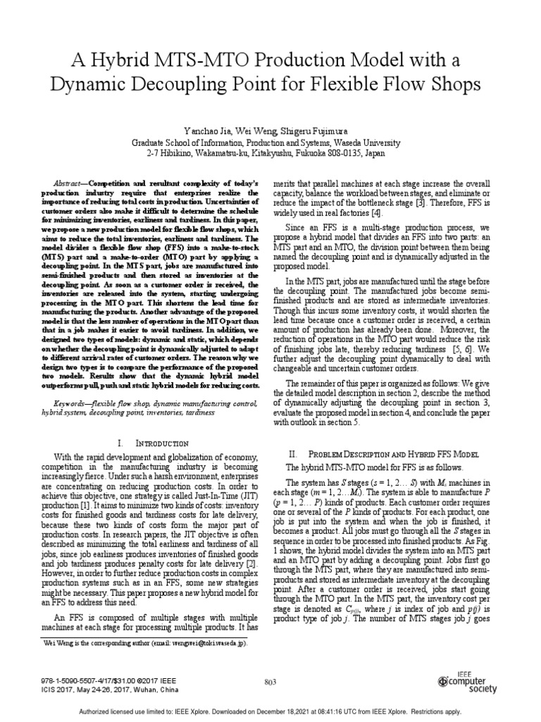 A Hybrid MTS-MTO Production Model With A Dynamic Decoupling Point For ...