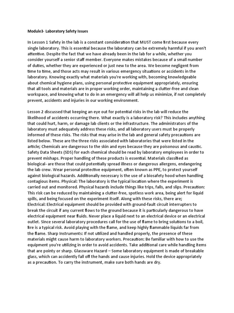 Module3Laboratory Safety Issues PDF Laboratories Risk