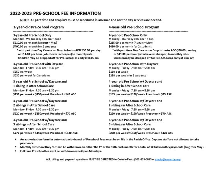 2223 preschool fee PDF Child Care Preschool