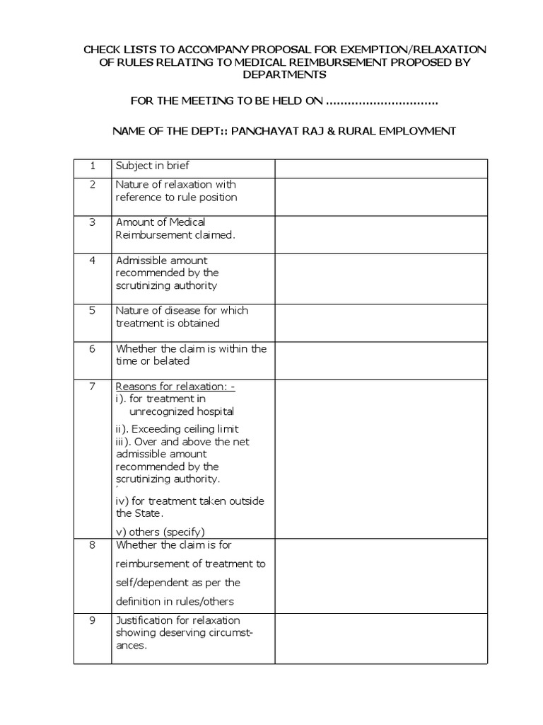 Check List of Medical Reimbursement PDF