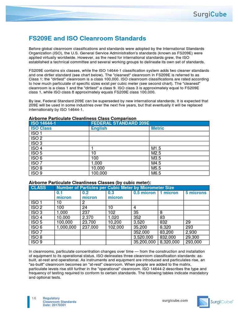 Cleanroom Standards: ISO vs FS209E | PDF