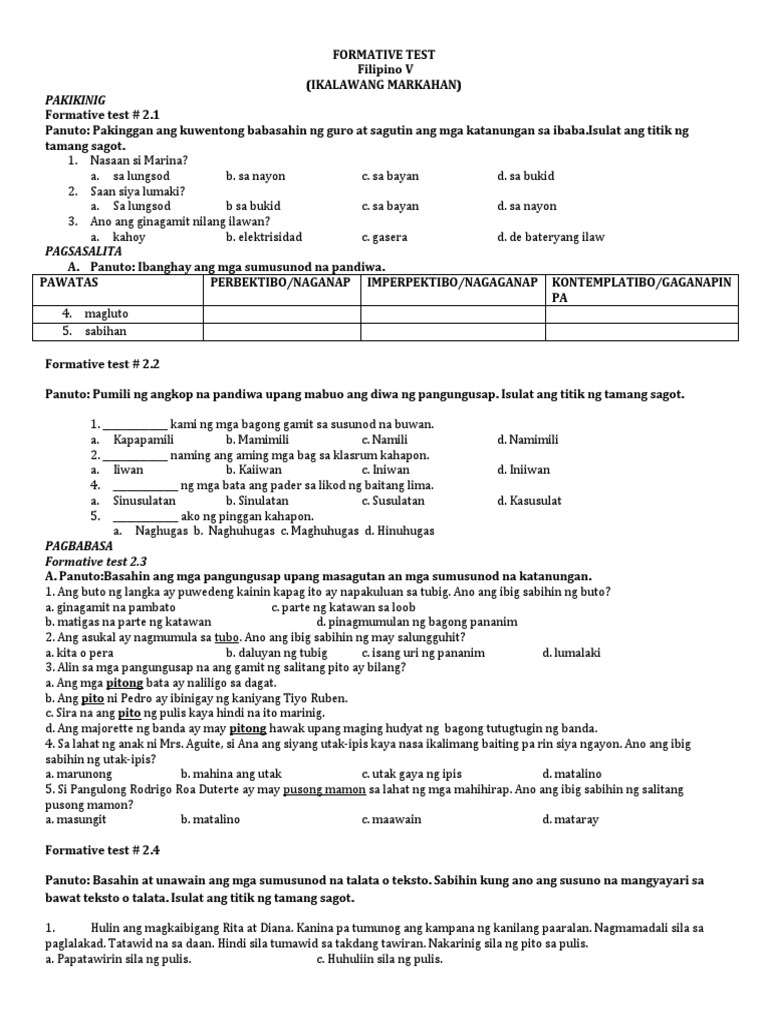 Formative Test Q2 Fil. | PDF