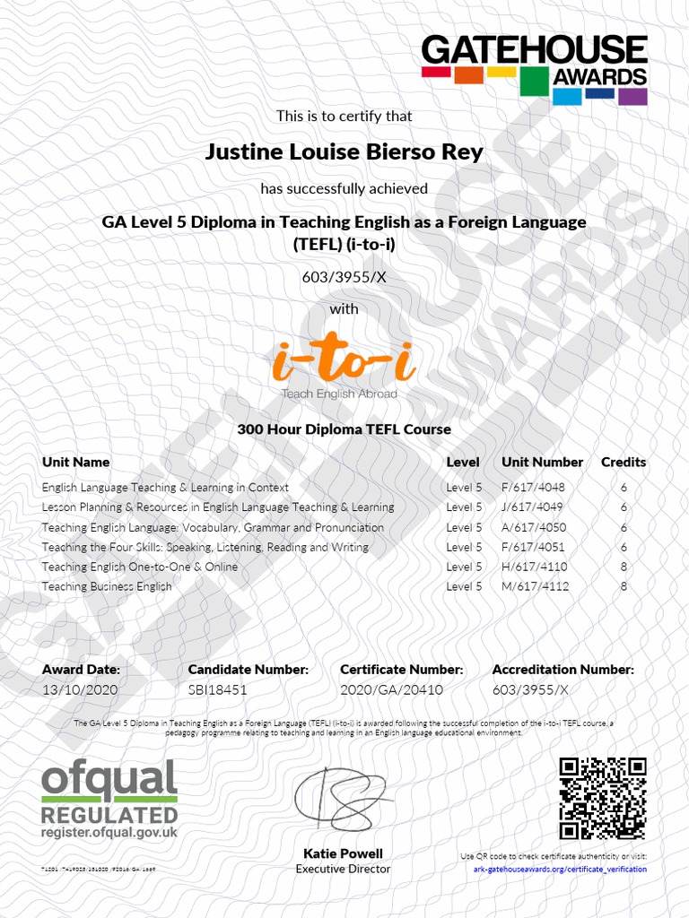 GA Level Diploma in Teaching English As A Foreign Language Hours ...
