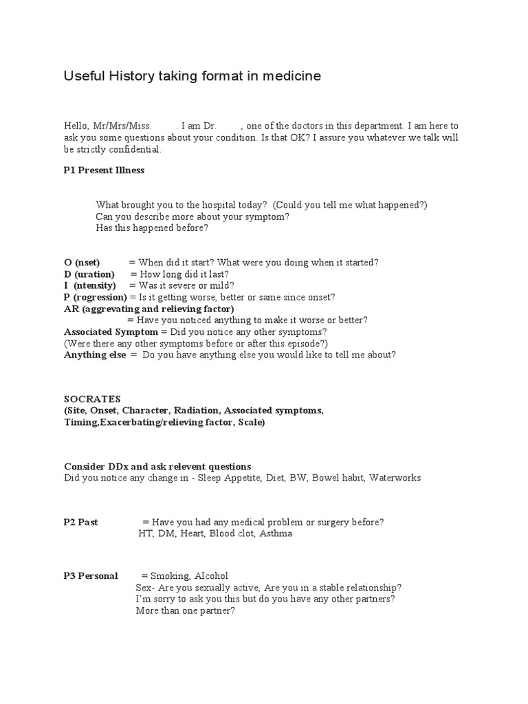 Useful History Taking Format in Medicine | PDF | Pregnancy | Medicine