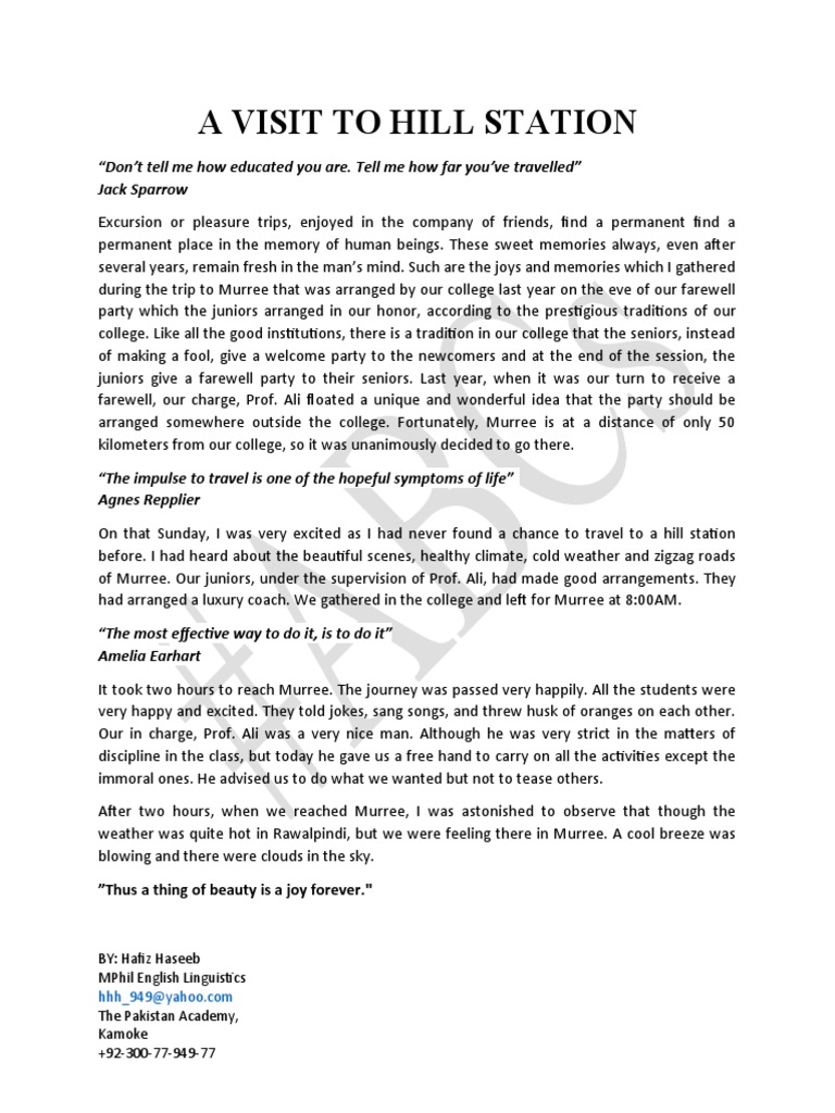 A VISIT TO HILL STATION PDF