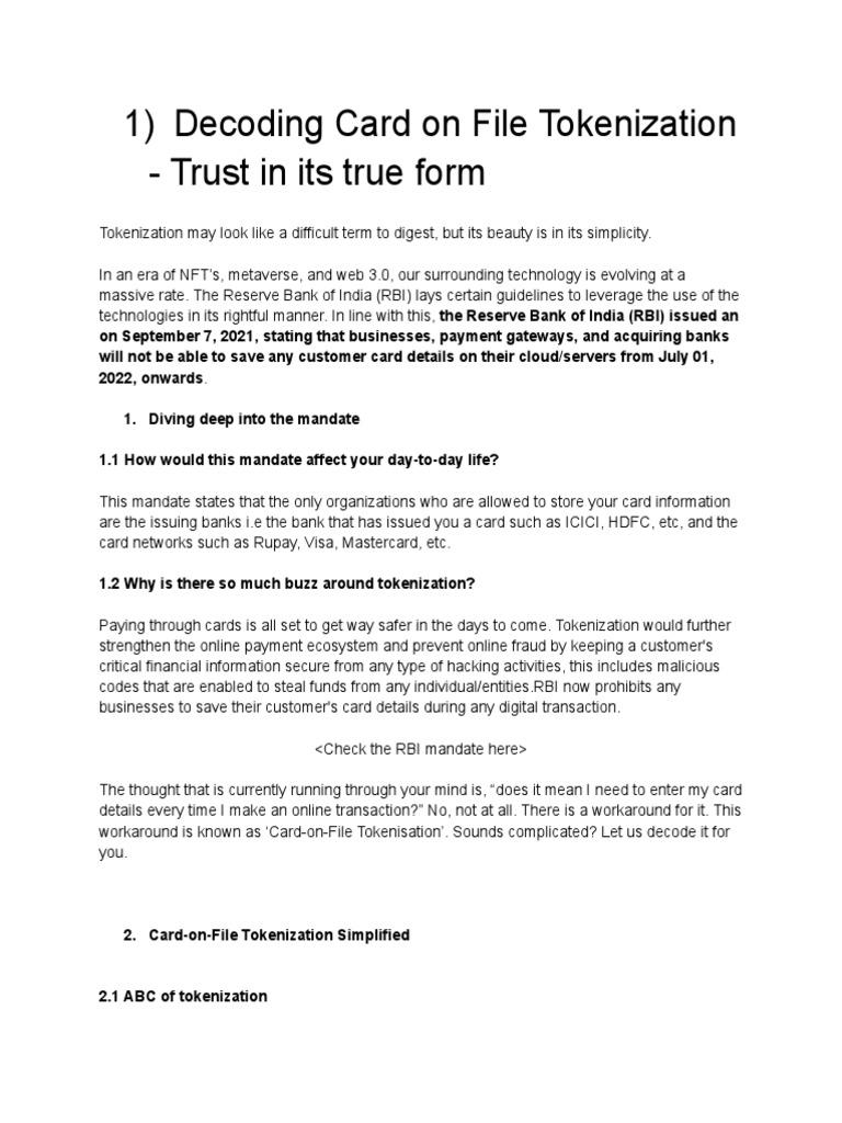 Decoding Card on File Tokenization Understanding the Benefits of