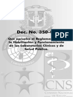 Decreto 350 Reglamento para La Habilitación y Funcionamiento de Los Laboratorios Clínicos y de Salud Pública 2004