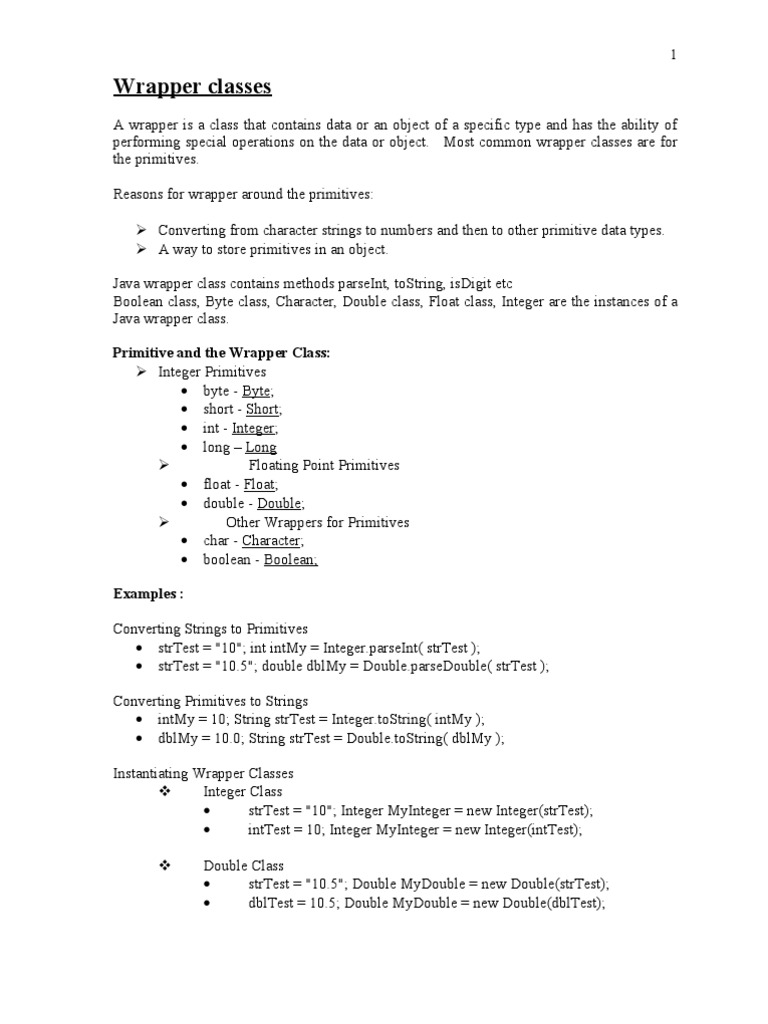 Wrapper Classes | PDF | Java (Programming Language) | Data Type