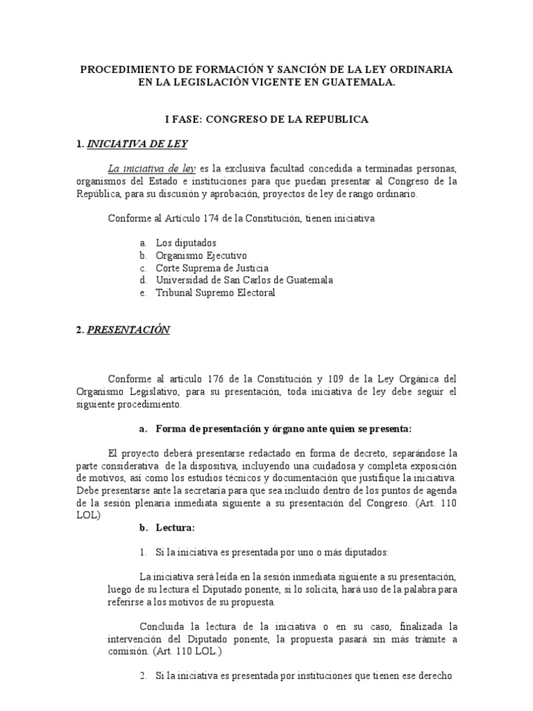 Formación y Sanción de Ley en Guatemala | PDF | Veto | Esfera pública