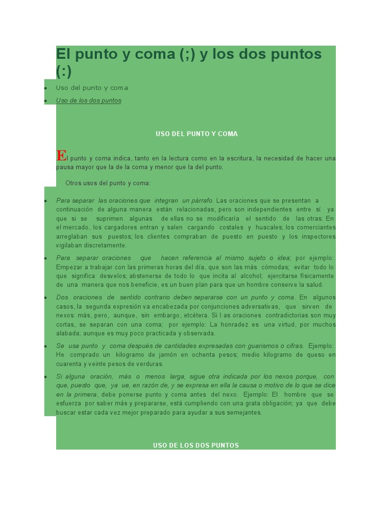 Uso del punto y coma y dos puntos | PDF | Alimentos | Cocina