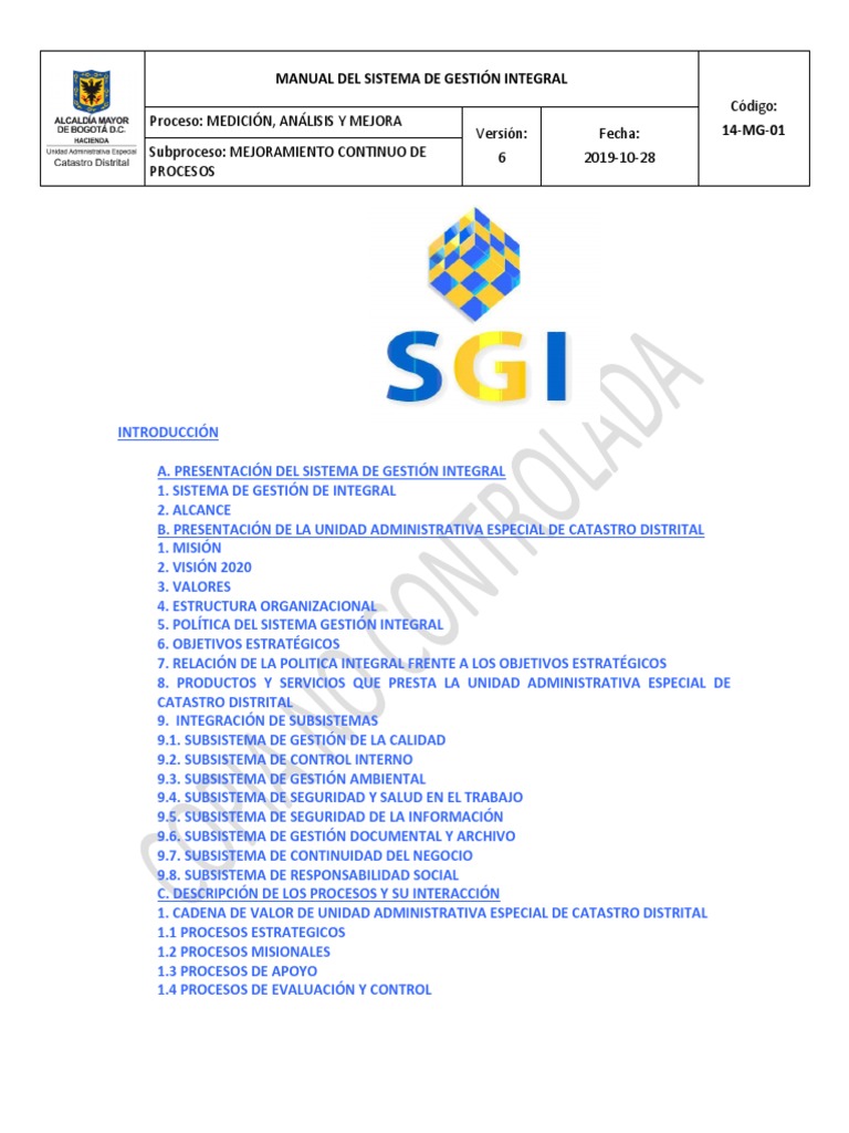 Manual Del Sistema De Gestión Integral Sgi De La Uaecd Versión 6 Pdf