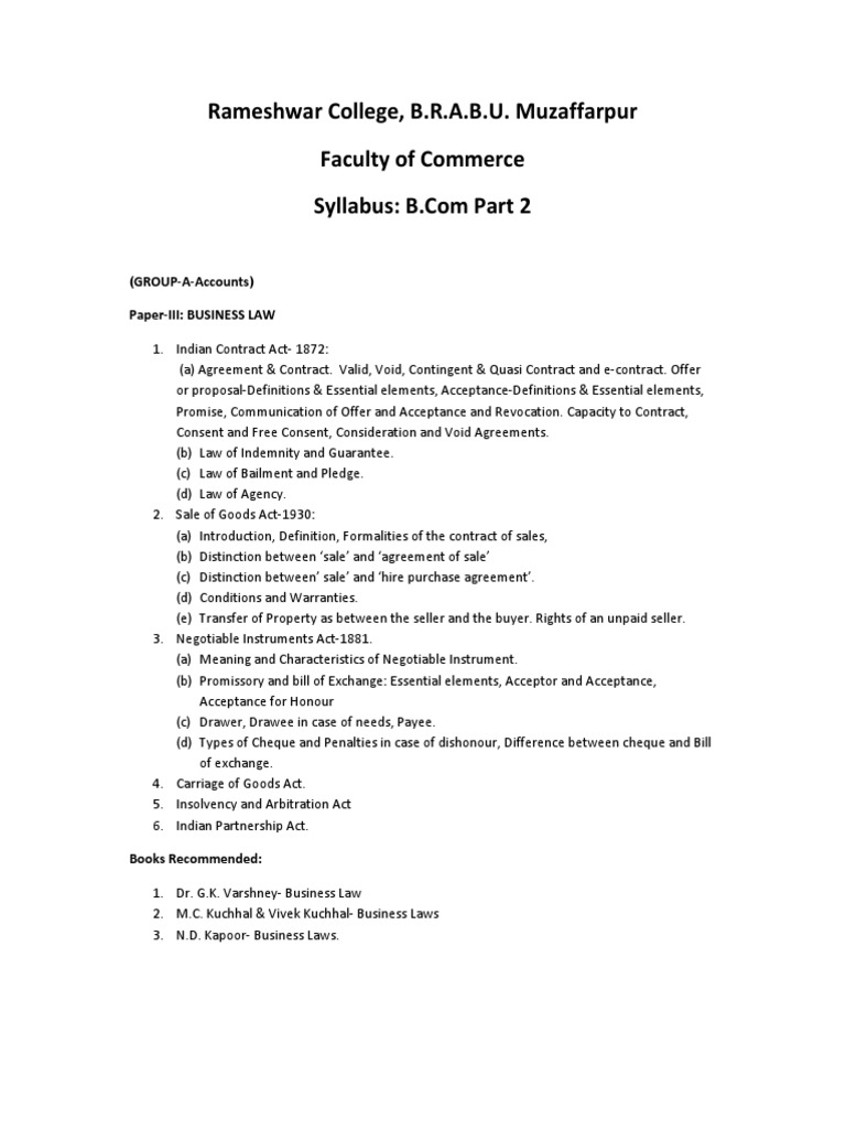B.Com Part 2 Syllabus Overview | PDF | Negotiable Instrument | Money