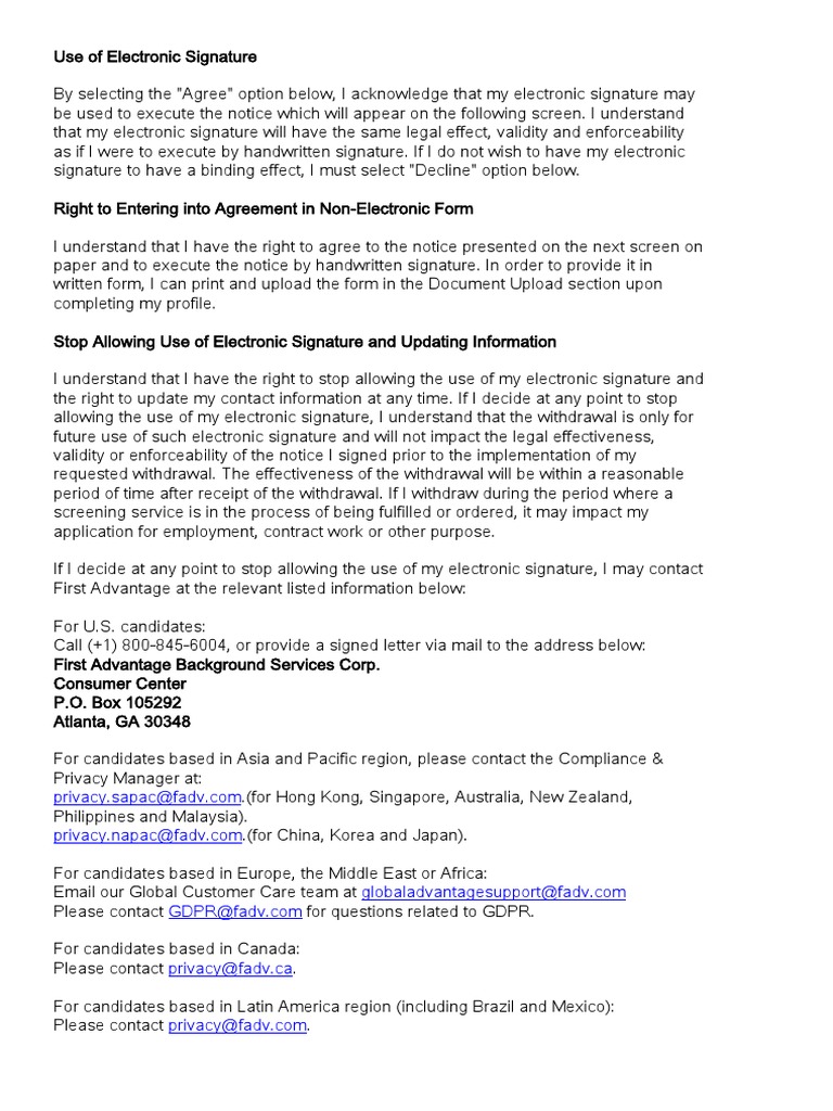 ESignature Consent Form PDF